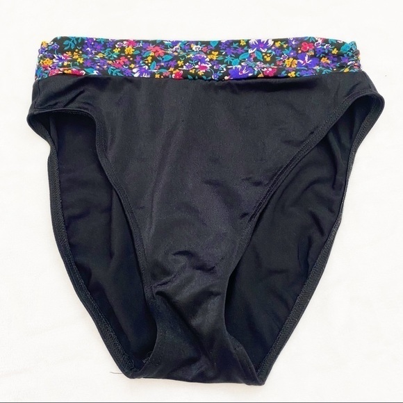VINTAGE BALTEX BODY I.D. Black High Waisted Floral Swimsuit Bikini Bottoms 10 - Picture 1 of 8